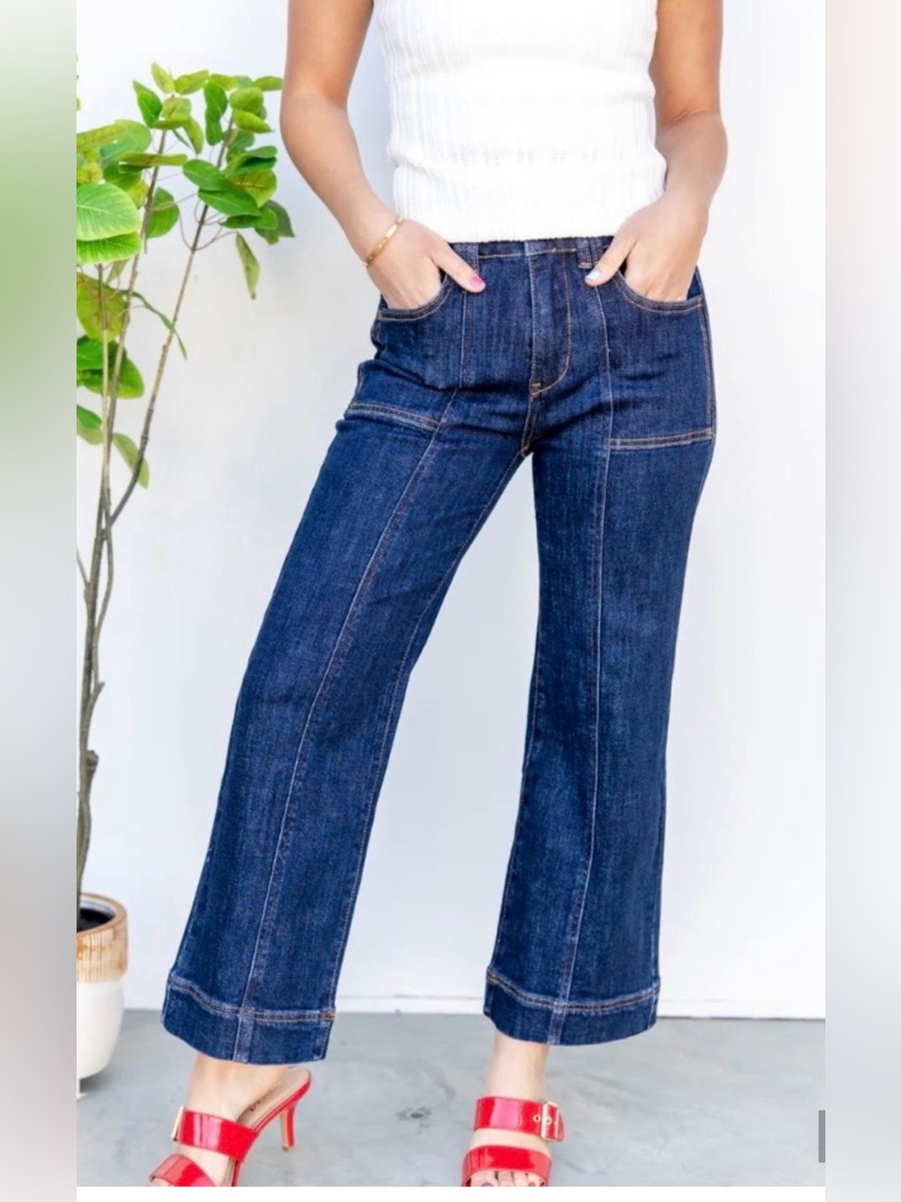 Mica Los Angeles Dark Blue High-Rise Wide-Leg crop Jeans 27